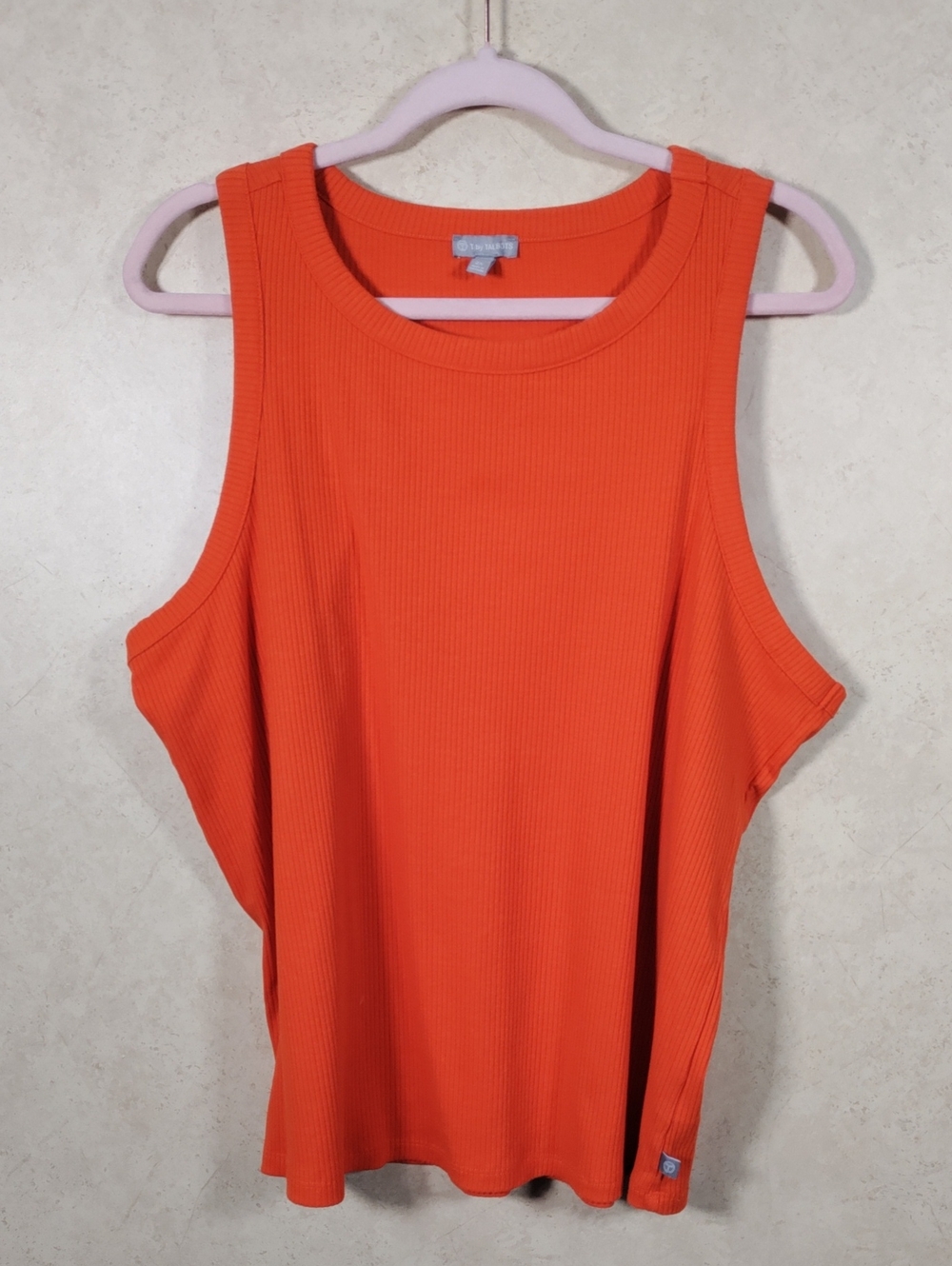 I130 T By Talbots Orange Ribbed Racerback Tank Top 2X